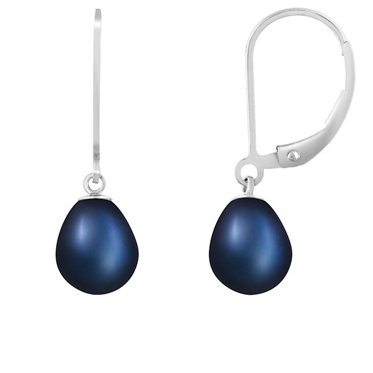 7-8mm Black Cultured Freshwater Pearl Rhodium Over Sterling Silver Earrings
