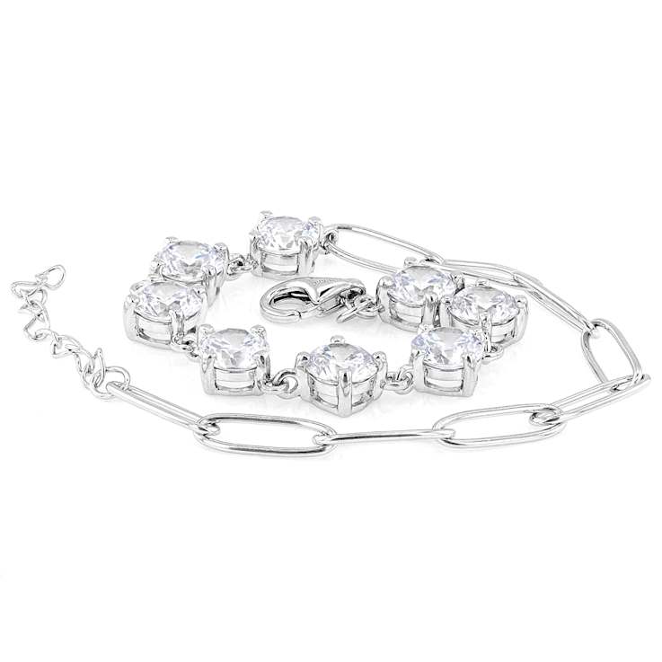 CZ And Paperclip Link Bracelet In Sterling Silver