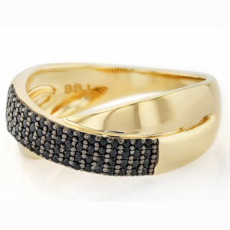 Black Spinel Crossover Band Ring In 18K Gold Over Sterling Silver 0.66ctw