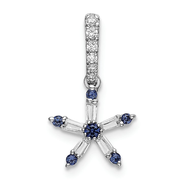 Rhodium Over 14k White Gold Blue Sapphire and Diamond Star Pendant