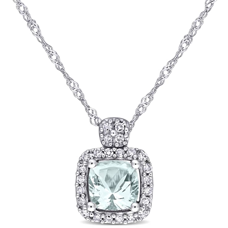 Aquamarine & Diamond 10K White Gold Pendant With Chain 0.62ctw