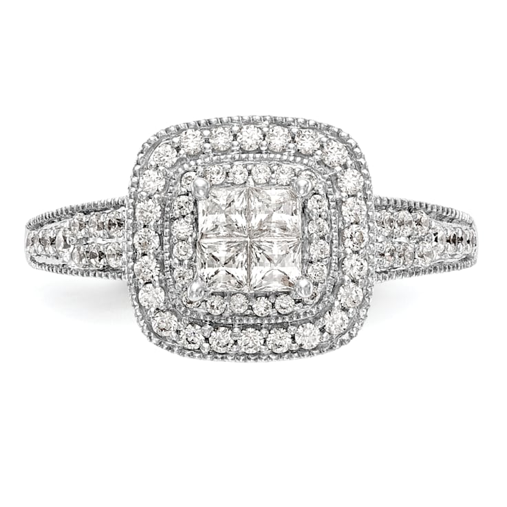 Rhodium Over 14K White Gold Diamond Cluster Engagement Ring 0.67ctw