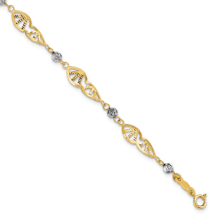 14k Yellow Gold and 14k White Gold Fancy Link Diamond-Cut Bracelet