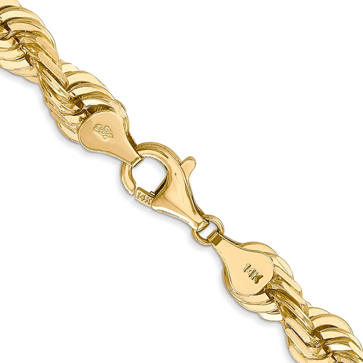 14k Yellow Gold 7mm Solid Diamond-Cut Rope 20 Inch Chain