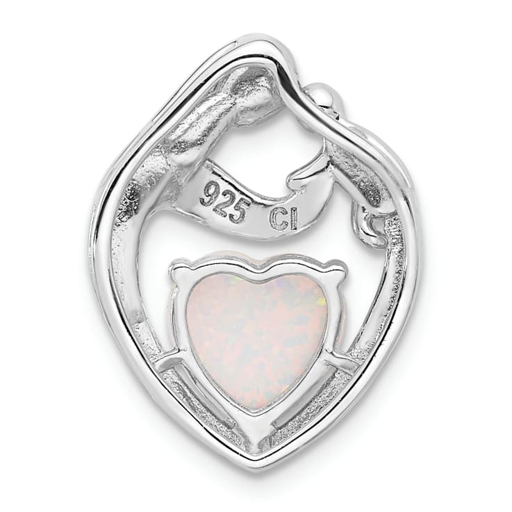 Rhodium Over Sterling Silver Lab Created Opal Mother and Child Heart
Slide Pendant