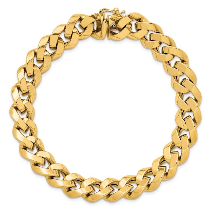 14K Yellow Gold Polished Curb 11mm 8 inch Bracelet