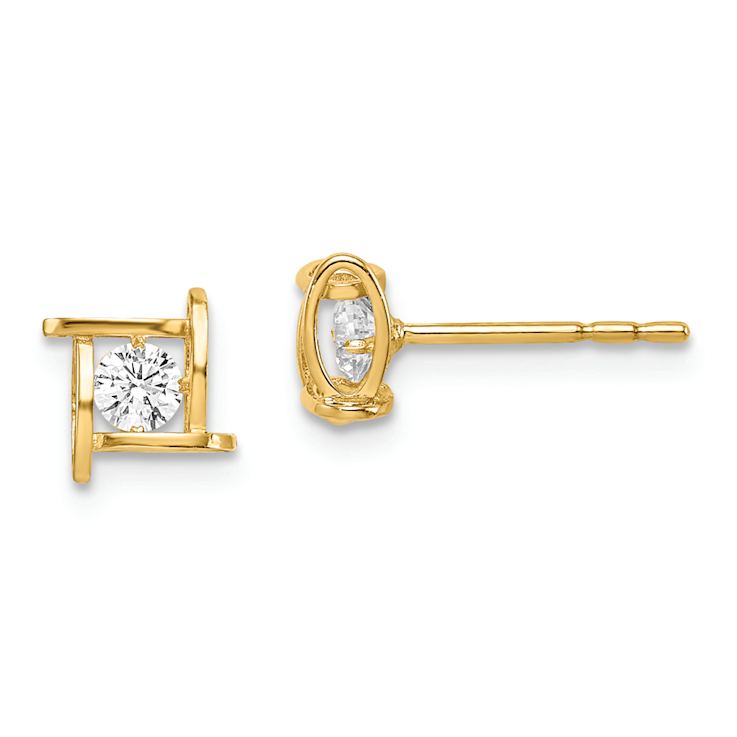 14k Yellow Gold Children's Cubic Zirconia 5.2mm Square Stud Earrings