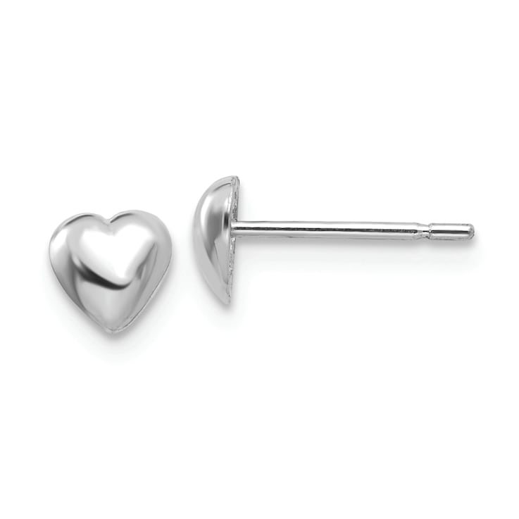 Rhodium Over 14k White Gold Polished Heart Stud Earrings
