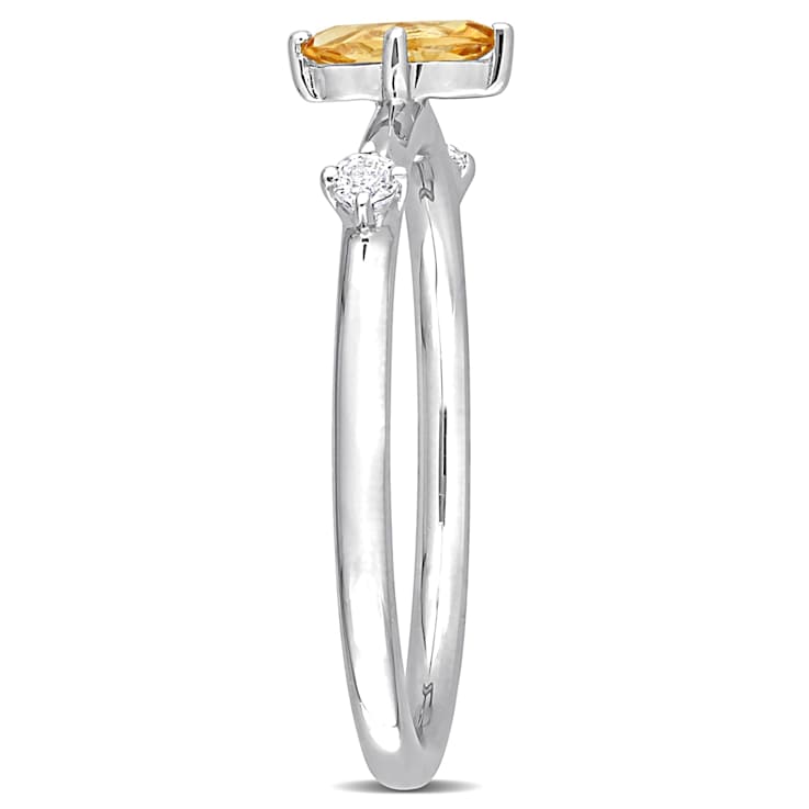 Citrine And White Topaz Three-Stone Station Ring In Sterling Silver