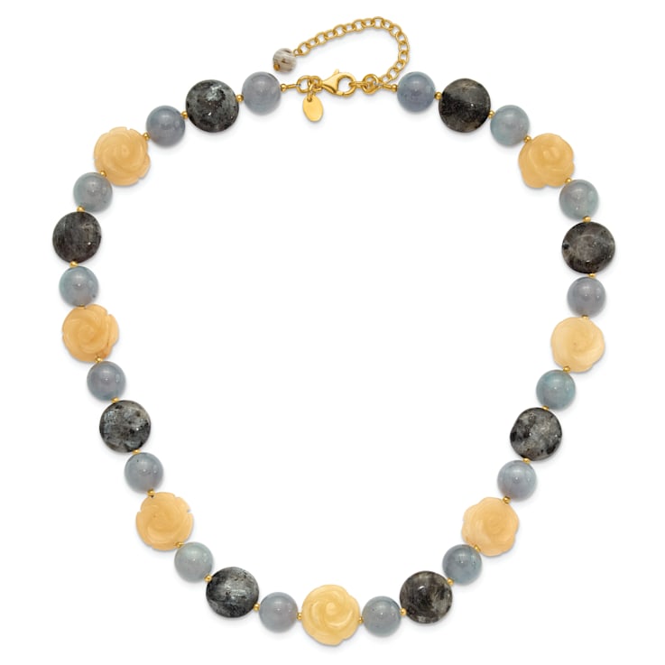14K Yellow Gold Over Sterling Silver Agate, Labradorite, Jadeite 2-inch
Extension Necklace