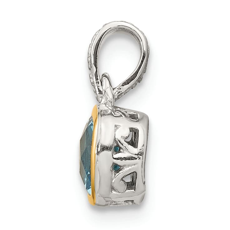 Rhodium Over Sterling Silver with 14k Accent Light Swiss Blue Topaz Pendant