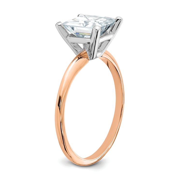 14K Rose Gold and White Gold Accent 2ct. 7.0mm G H I True Light Princess
Moissanite Solitaire Ring