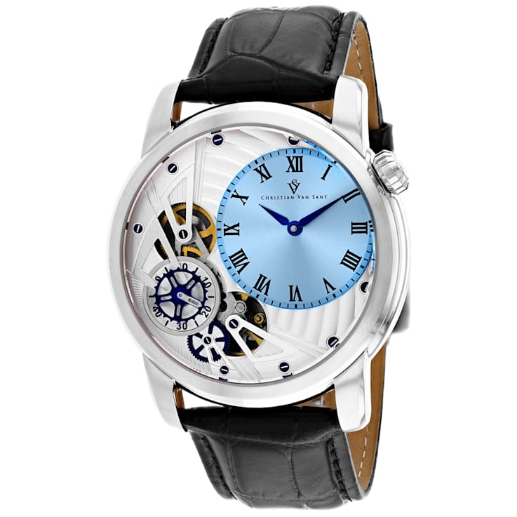 Christian Van Sant Men's Sprocket Auto-Quartz Light Blue Dial, Black
Leather Strap Watch