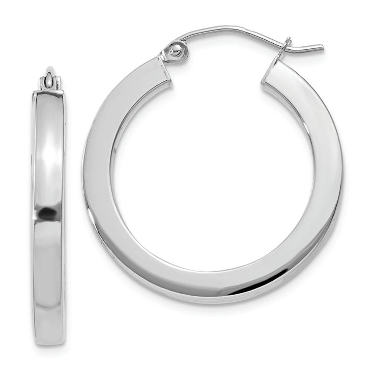 Rhodium Over 14k White Gold Polished 1" Square Tube Hoop Earrings