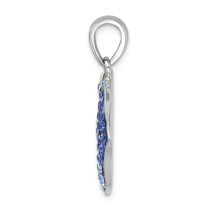 Rhodium Over Sterling Silver Blue and White Crystal Angel Fish Pendant