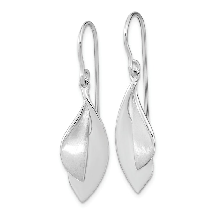 Rhodium Over Sterling Silver Brushed and Polished Dangle Shepard Hook Earrings