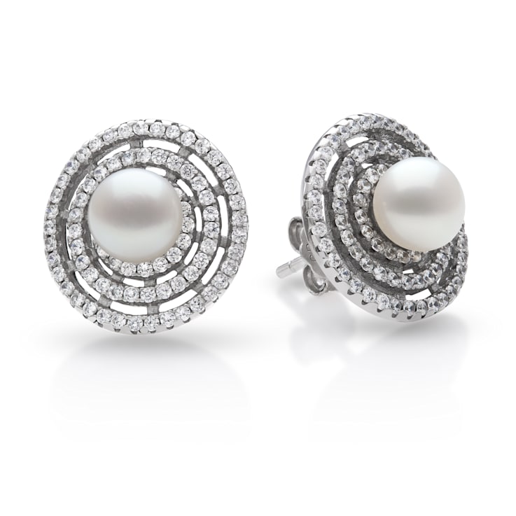 Sterling Silver Freshwater Pearl and Cubic Zirconia Earring