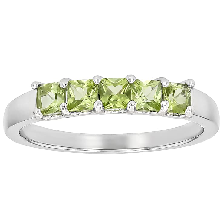 Peridot Square-Cut Band Ring In Sterling Silver
