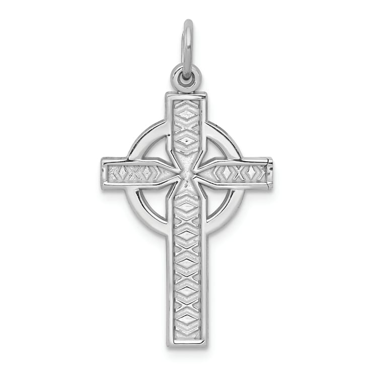 Rhodium Over 14K White Gold Celtic Cross Charm