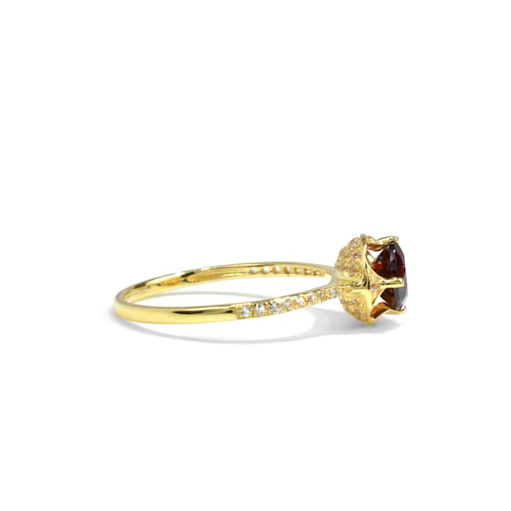 Red Garnet and White Topaz 14K Yellow Gold Over Sterling Silver Ring