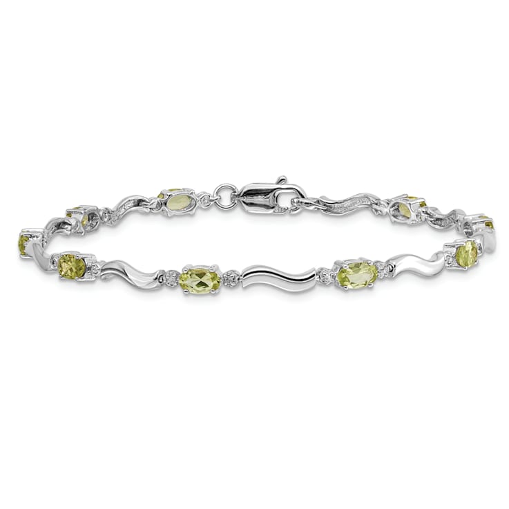 Rhodium Over 14k White Gold Fancy Diamond and Peridot Bracelet
