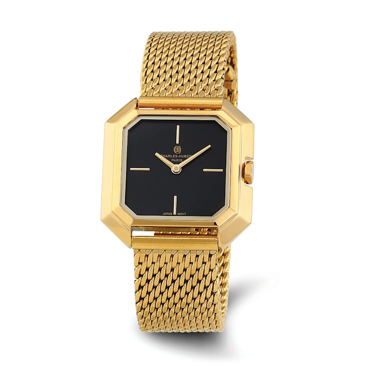 Ladies Charles Hubert IP-plated Stainless Mesh Black Dial Quartz Watch
