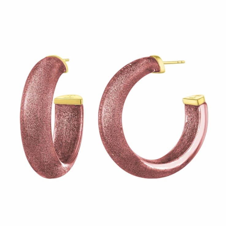 14K Yellow Gold Over Sterling Silver Medium Illusion Acrylic Hoops in Cocoa