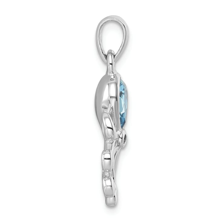 Rhodium Over Sterling Silver Polished Crystal Octopus Pendant