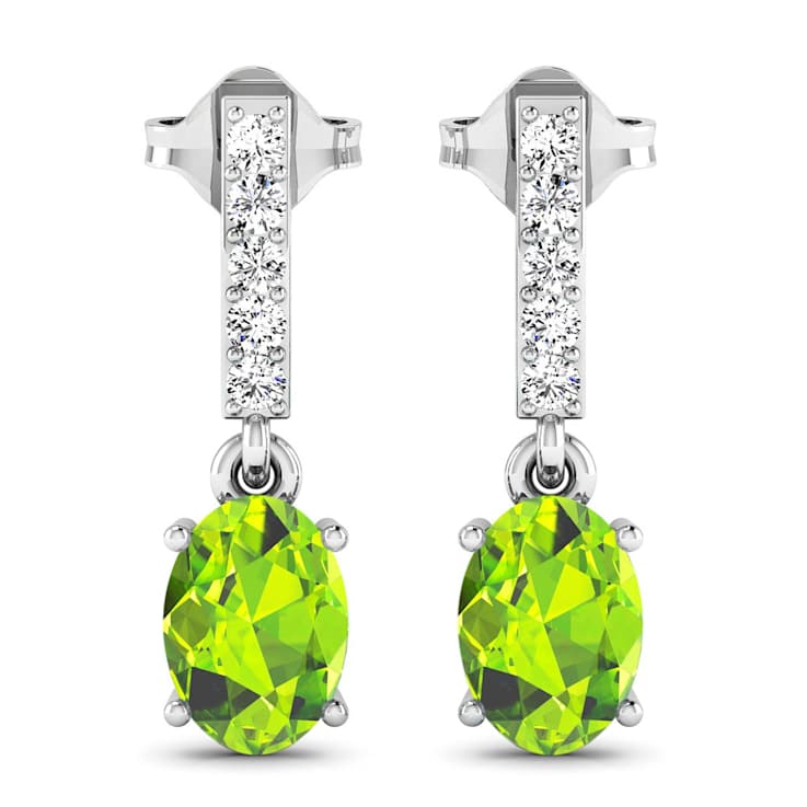 1.26ctw 14K White Gold Oval Green Peridot and White Diamond Halo Earrings