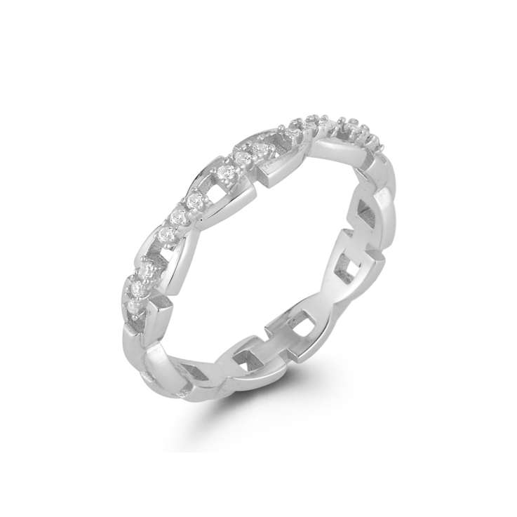 Sterling Statements Rhodium Over Sterling Silver CZ Link Ring