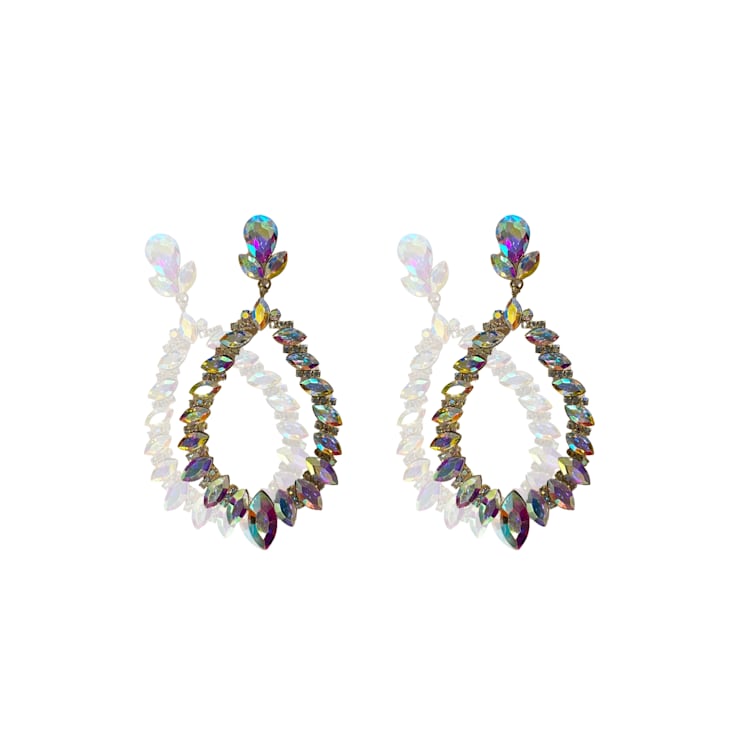 Off Park Collection, Gold-Tone Open-Center Floral Leaf Oval AB Crystal Earrings.
