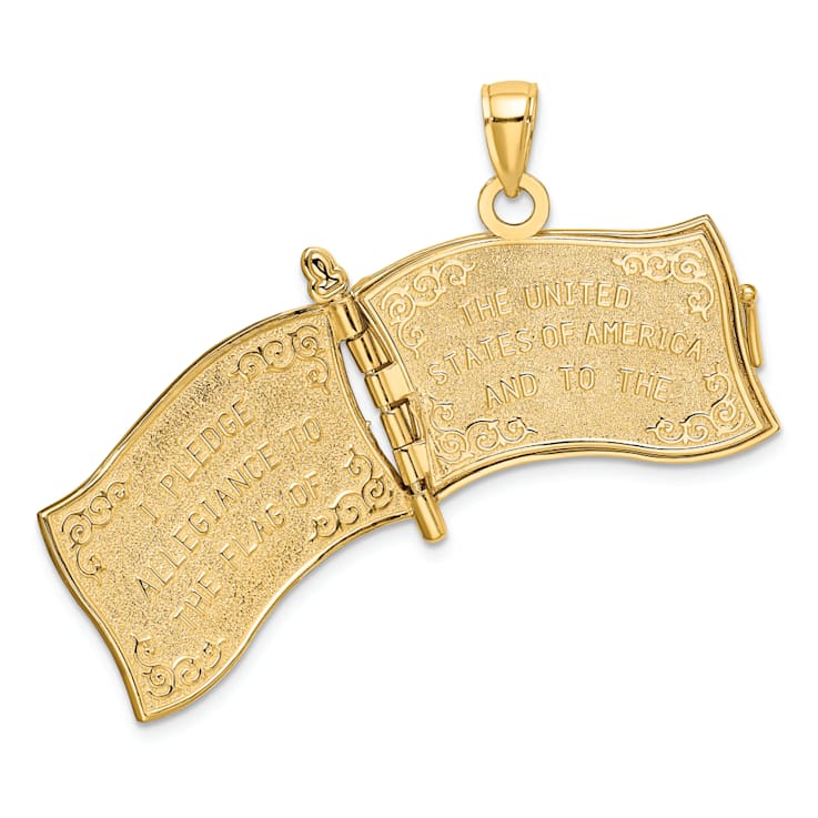 14k Yellow Gold with Enamel 3D Pledge Of Allegiance Flag Book Charm