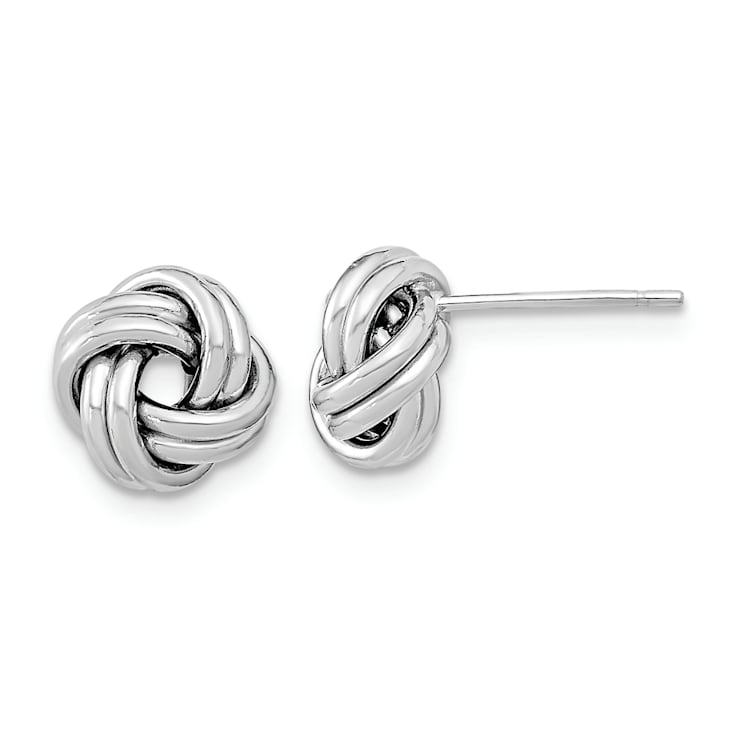 Rhodium Over 14k White Gold 9mm Polished Double Love Knot Stud Earrings