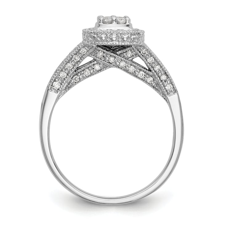 Rhodium Over 14K White Gold Lab Grown Diamond Cluster Engagement Ring 0.508ctw