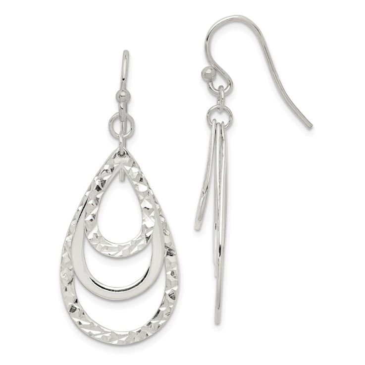 Sterling Silver Polished and Diamond-cut Triple Teardrop Sterling Silver Polished and Diamond-cut Triple Teardrop
