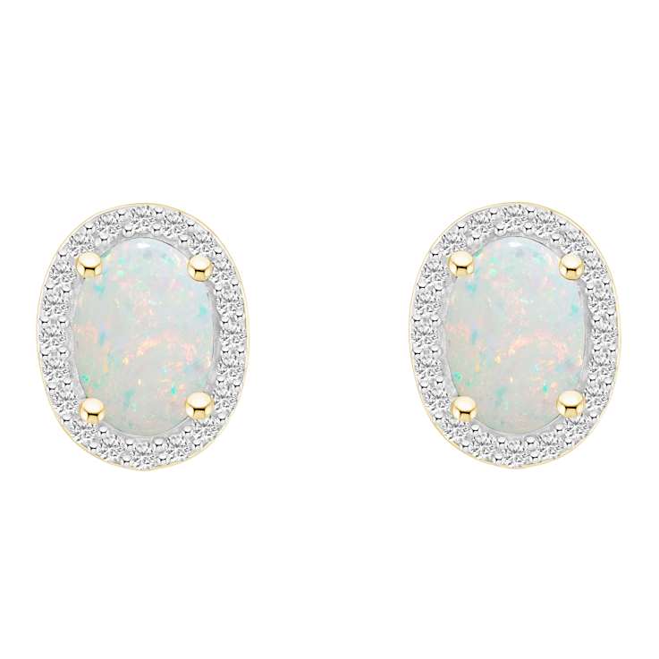 7x5mm Oval Created Opal And Created White Sapphire 10k Yellow Gold Halo
Stud Earrings