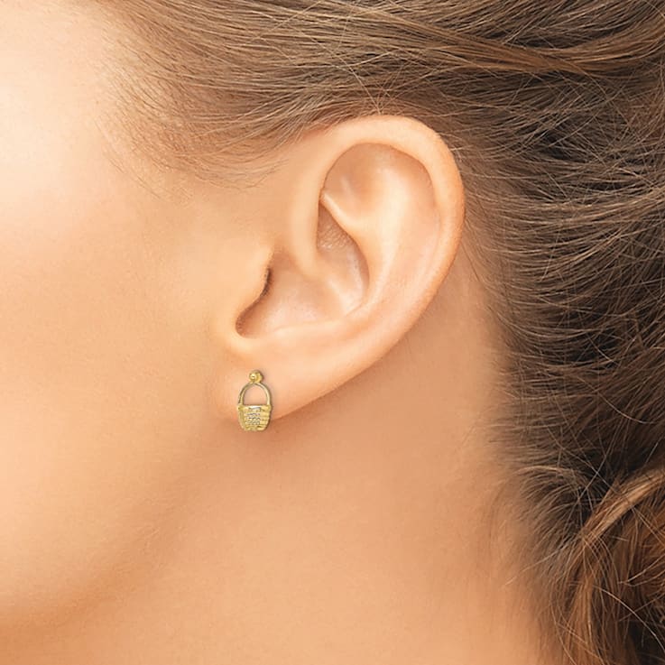 14k Yellow Gold Mini Basket Flat Back Stud Earrings
