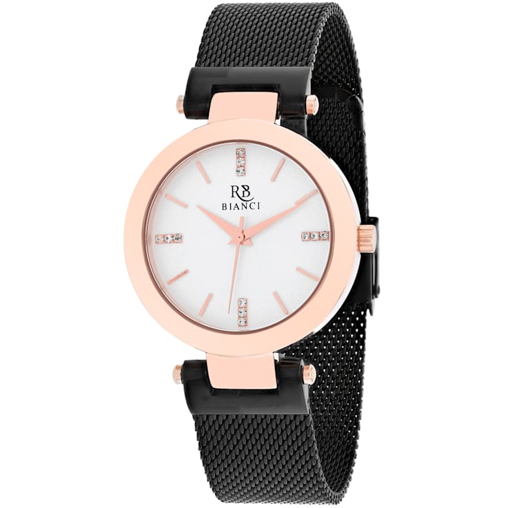 Roberto Bianci Women's Cristallo White Dial, Black Stainless Steel mesh Watch