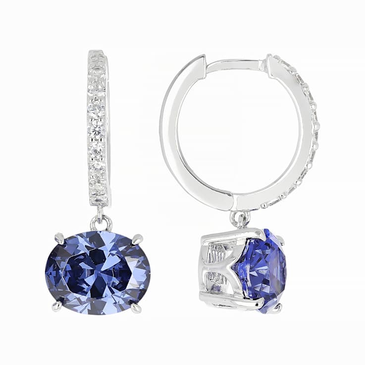 Blue And White CZ Earrings In Platinum-Enhanced Sterling Silver 8.76ctw