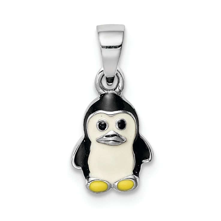 Rhodium Over Sterling Silver Multi-color Enameled Penguin Children's Pendant