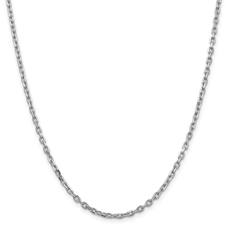 14K White Gold 3mm Diamond-cut Round Open Link Cable Chain Necklace