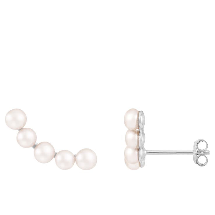 White Cultured Freshwater Pearl Rhodium Over Sterling Silver 3-4mm
Button Earrings