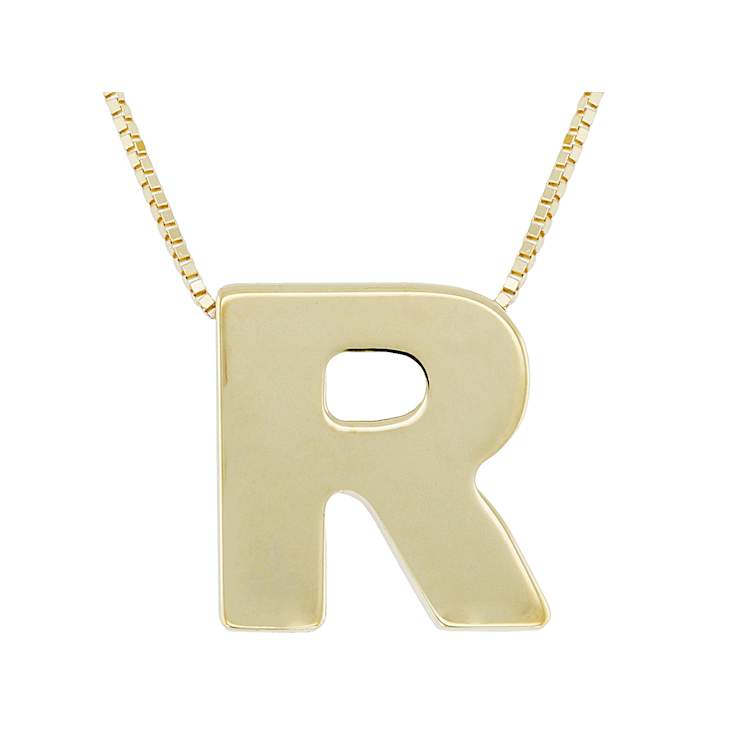 Block Letter R Initial Necklace In 10K Yellow Gold