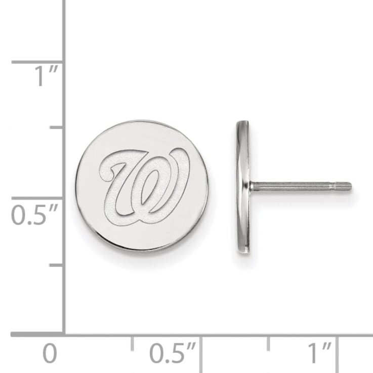 Rhodium Over Sterling Silver MLB LogoArt Washington Nationals Post Earrings