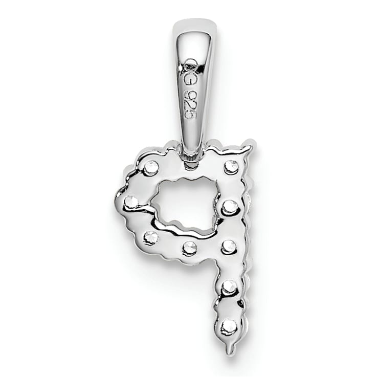 Rhodium Over 14K White Gold Lab Grown Diamond Letter P Initial Pendant