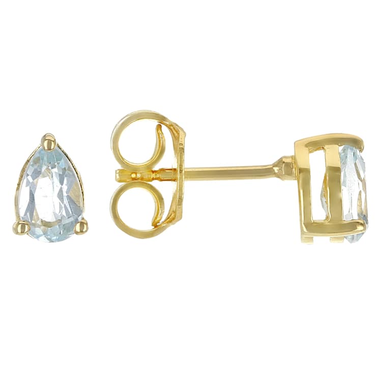 Sky Blue Topaz Pear Shape Stud Earrings In 18K Gold Over Sterling Silver