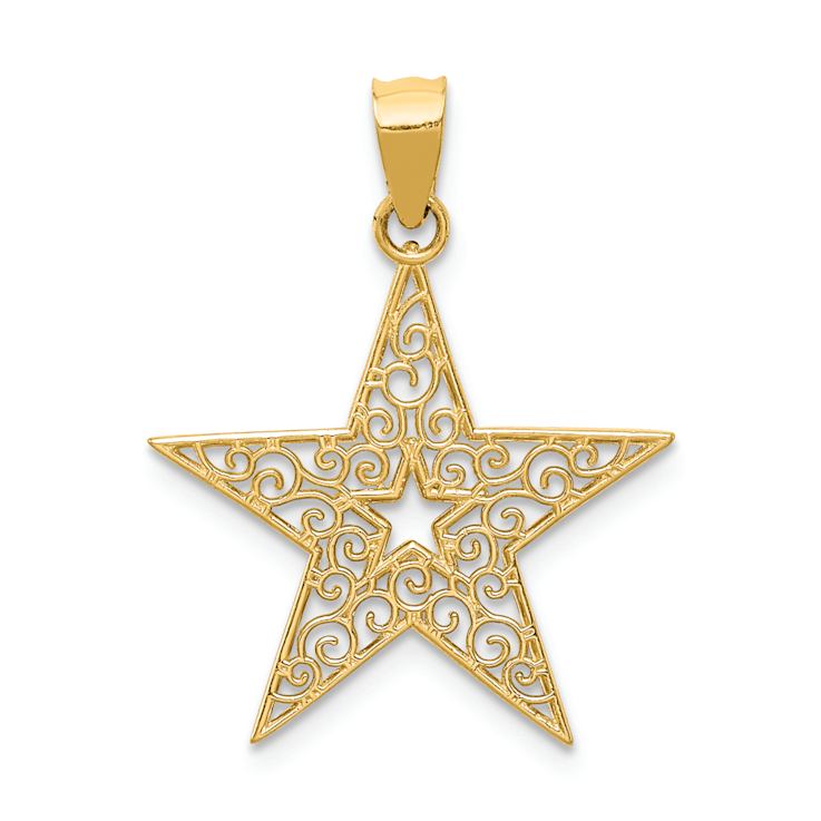 14k Yellow Gold Filigree Textured Star Pendant