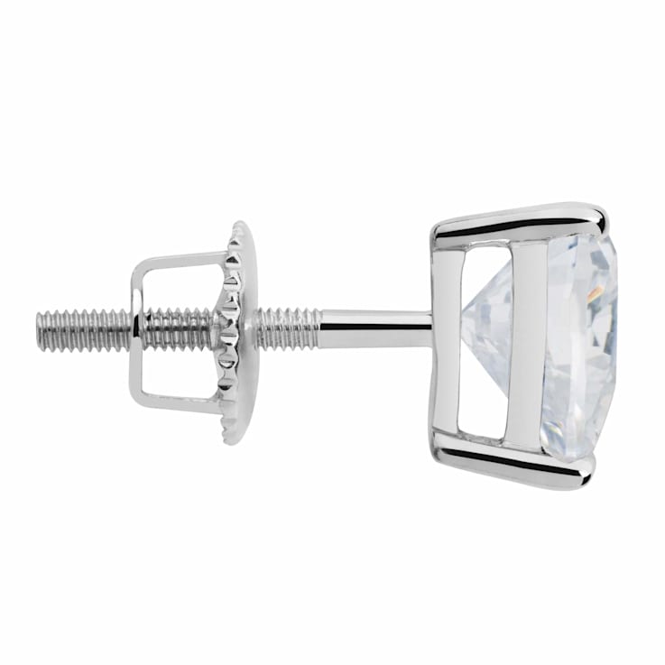 White Cubic Zirconia 14k White Gold Heart Studs With Velvet Gift Box 1.50ctw