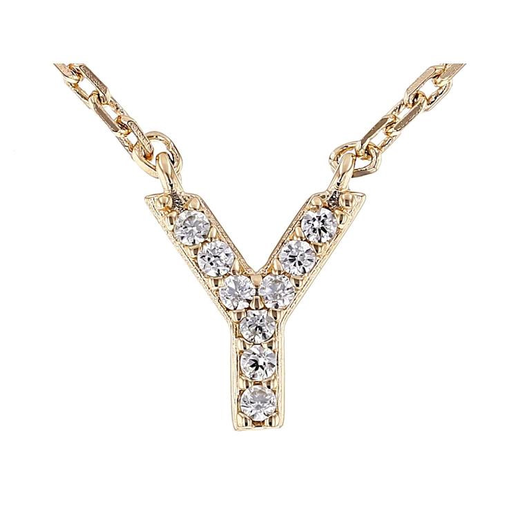 CZ Initial Y Station Necklace In 18K Gold Over Sterling Silver 0.08ctw