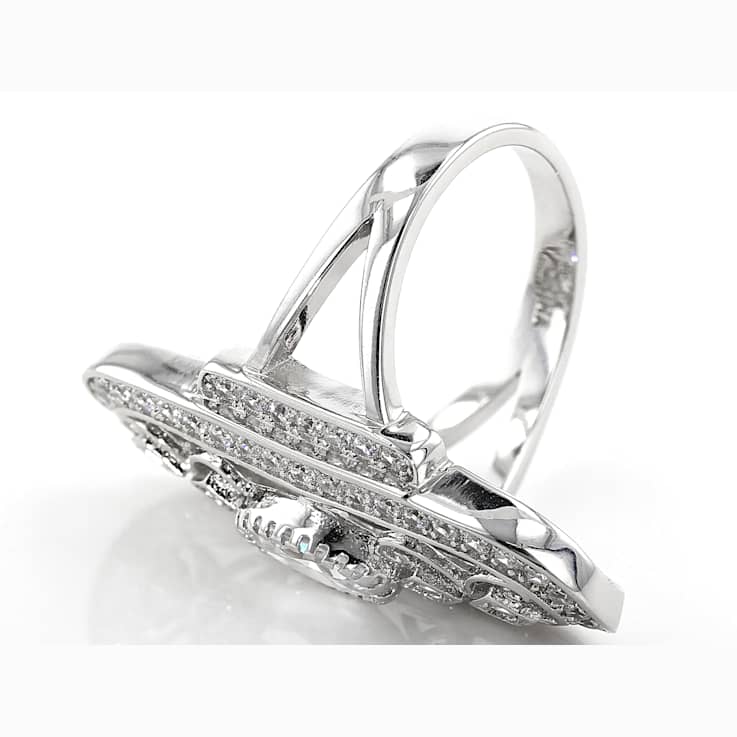 Vintage Style CZ Statement Ring In Sterling Silver